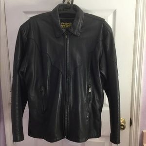 Black leather riding jacket, sz 16